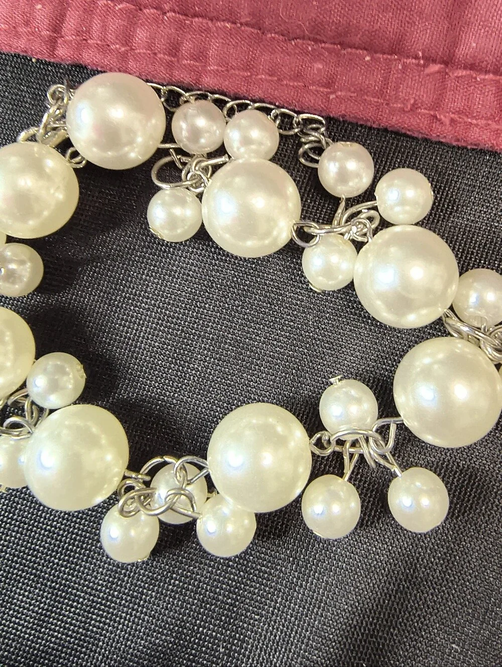 Faux Pearl Cluster Statement Bracelet Silver Tone Adjustable NOT